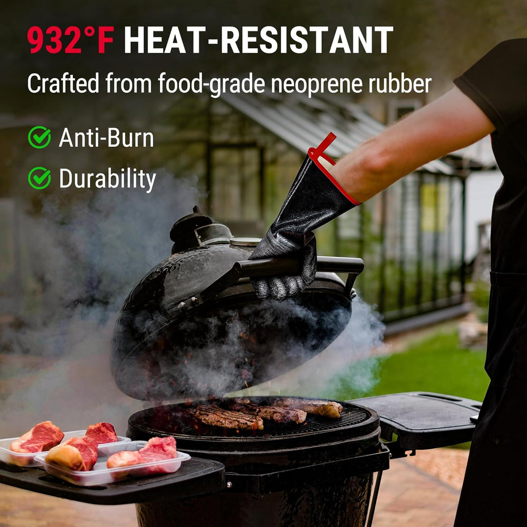 TempPro Heat Resistant BBQ Gloves - 932°F Waterproof Neoprene Oven Mitts | Slip-Resistant, 14" for Grilling & Fire Pit Use