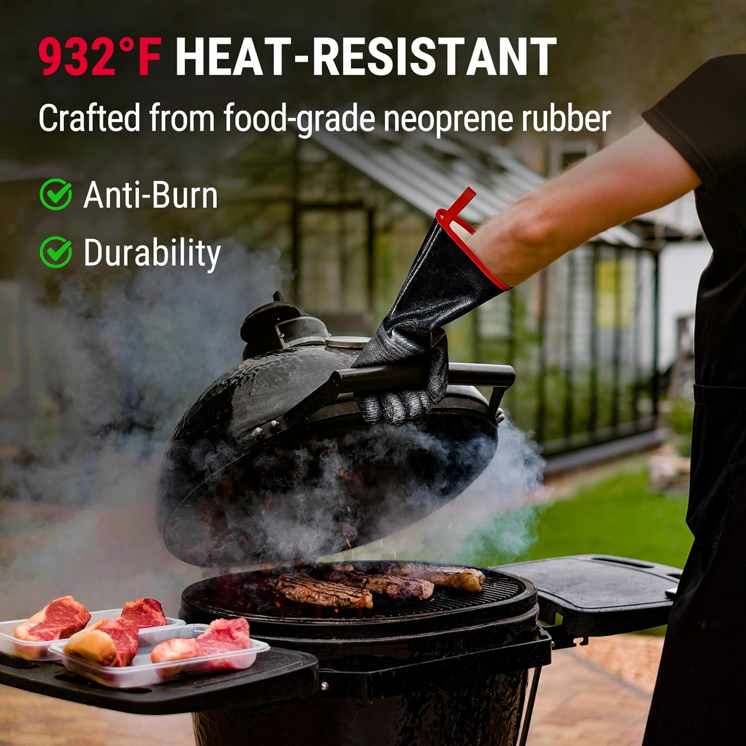 TempPro Heat Resistant BBQ Gloves - 932°F Waterproof Neoprene Oven Mitts | Slip-Resistant, 14" for Grilling & Fire Pit Use