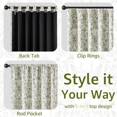 jinchan Floral Blackout Curtains for Bedroom Living Room 84 Inches Length Farmhouse Curtains Room Darkening Vintage Drapes Traditional Rod Pocket Window Treatment 2 Panels Set Sage Green on Beige