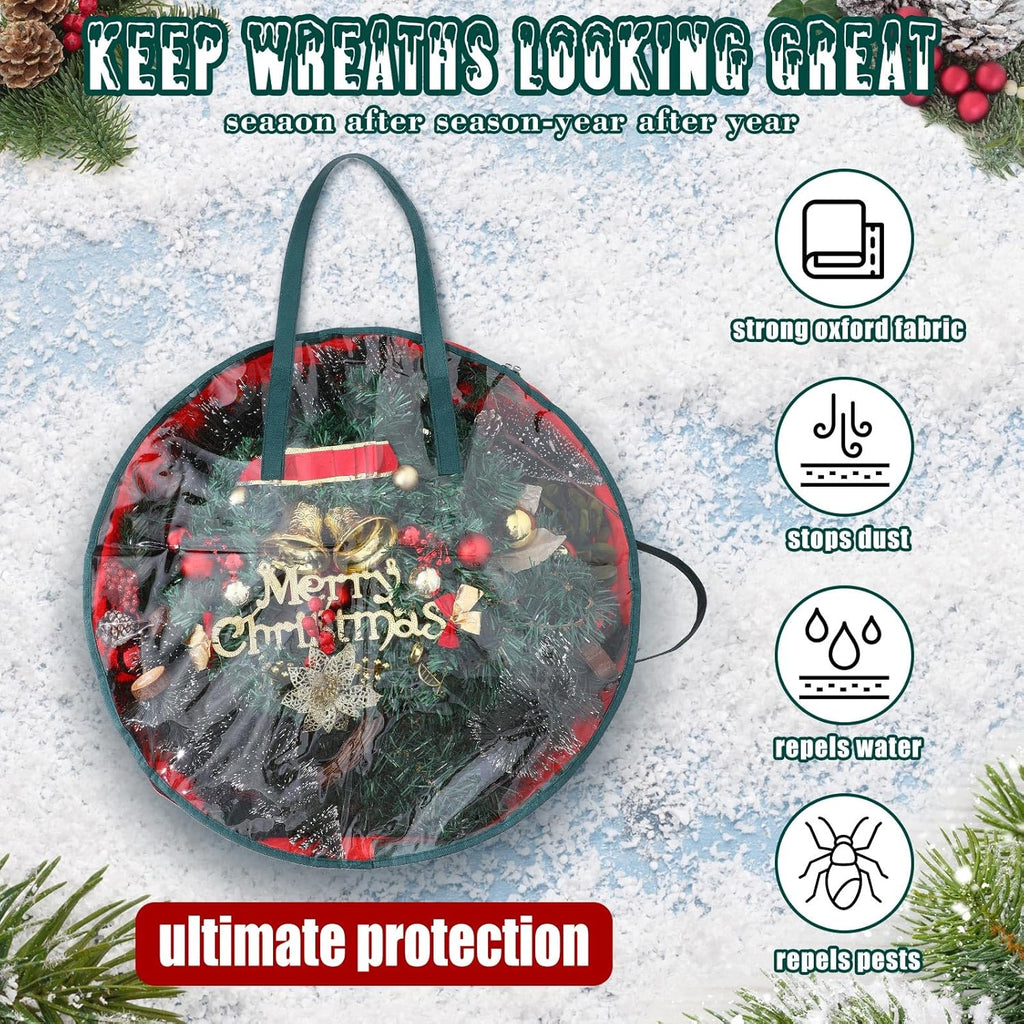 Shappy Wreath Storage Bag - 12 Pcs Clear Container with Window & Handle for 24-Inch Holiday Wreaths