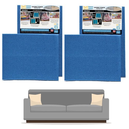 SagsAway 2Pk of Large 1.5in Thick Cushion Inserts for Support of 2 Saggy Seats. Military Grade Foam to Add Thickness and Delay Replacing Sofa, Measure for Size to Fit in Cover
