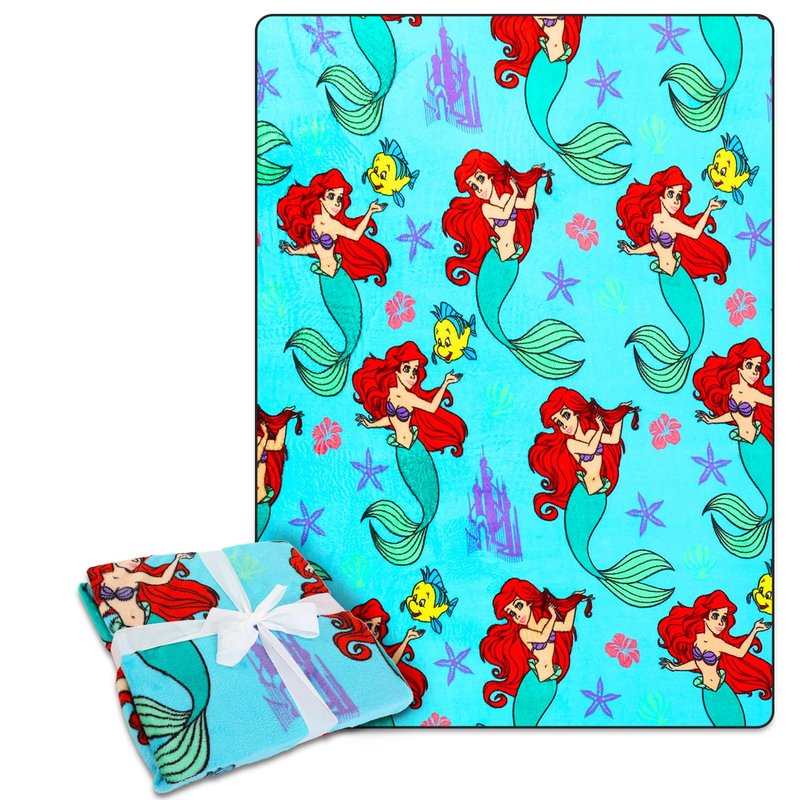 Little Mermaid Fleece Blanket and Cinch Bag Set - Bundle with Soft Ariel Blanket Plus Cinch Bag, Stickers, More for Kids, Adults, Children | Cozy Little Mermaid Fleece Blanket 50" x 70”