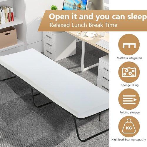 Guest Folding Bed - Heavy-Duty Rollaway Bed with 3.9" Foam Mattress | Portable 77" x 31" x 12" for Spare Bedroom or Office - White