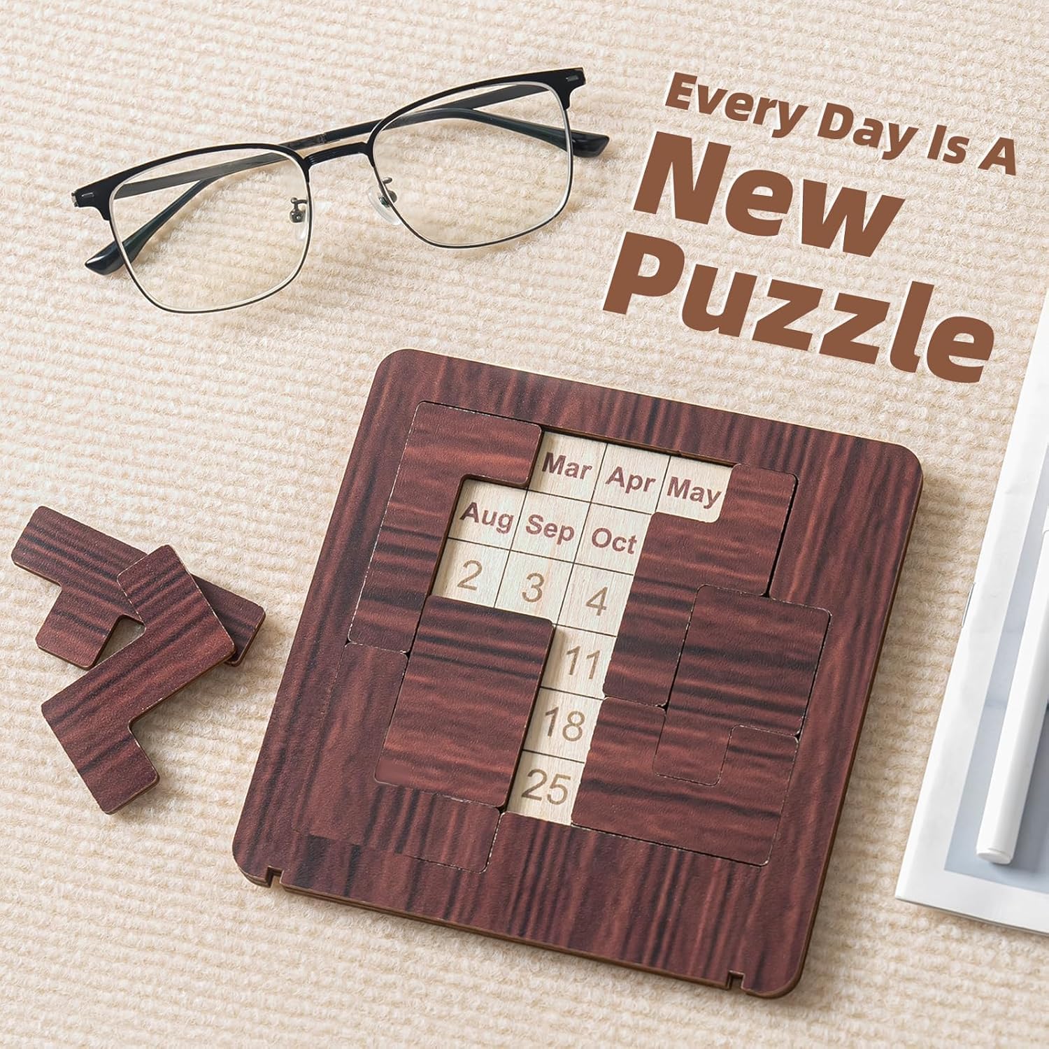 Wooden Calendar Puzzle - 365-Day Interactive Date Tracker | Engaging Logic Challenge for All Ages