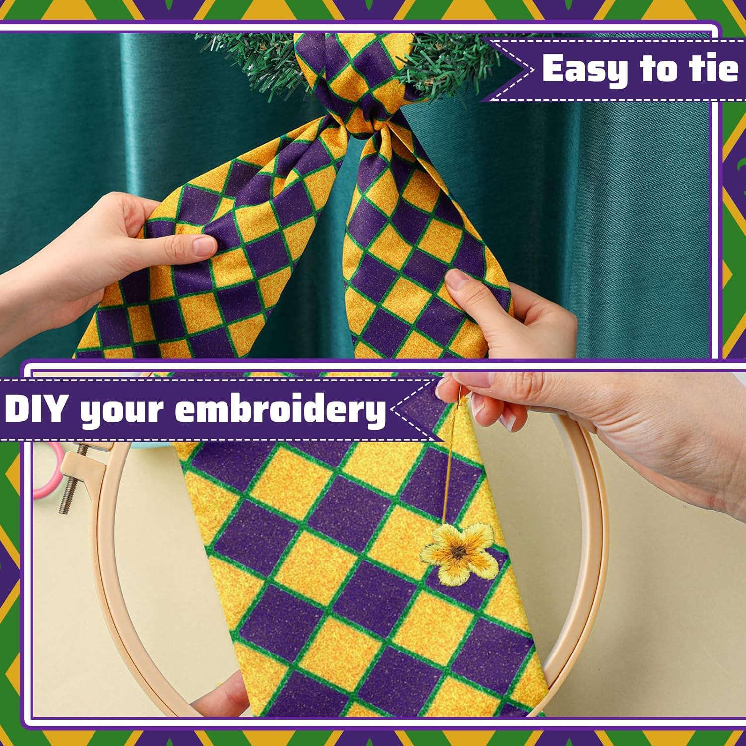 VitalCozy Carnival Wreath Sash - Satin Embroidery Monogram Ribbon for Indoor/Outdoor Decor