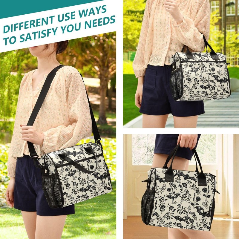 Goth Bat Pattern Lunch Bag & Lunch Box for Women with Adjustable Shoulder Belt Insulated Portable Lunch Tote Bag Cooler Bag for Girls Travel Office Picnic