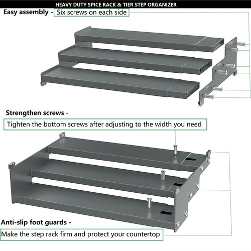 Jojocross Spice Rack Organizer for Cabinet, 3 Tier Expandable Spices Storage, Great for Kitchen Cabinets, Cupboard,Pantry and Countertop More(Gun-Gray, 2 PACKS/GUN-GRAY)