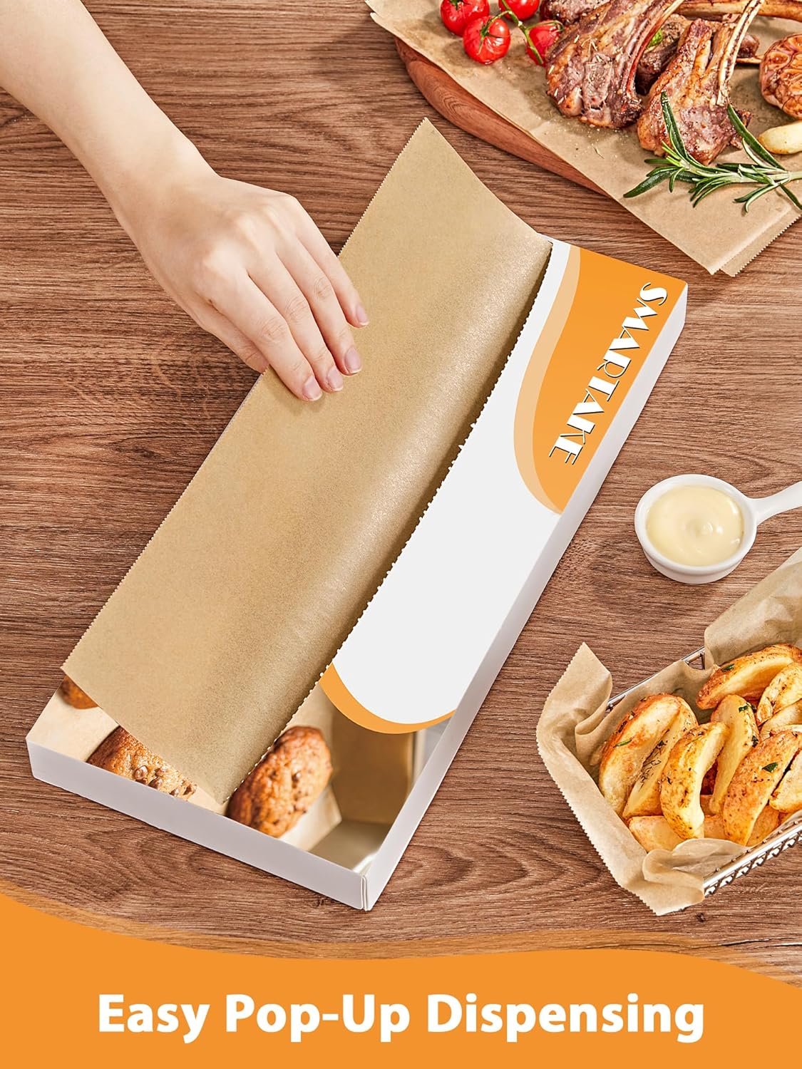SMARTAKE Parchment Paper Sheets - 200 Pcs Non-Stick Baking Paper, 10.7x15 Inch, Unbleached & Greaseproof
