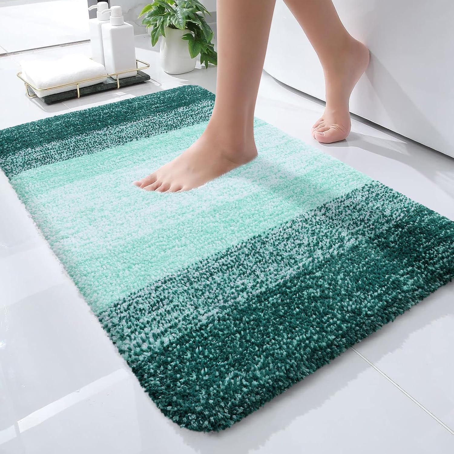 OLANLY Bathroom Rugs - Extra Soft Microfiber Mat with Rubber Backing | 24x16, Quick Dry, Blackish Green