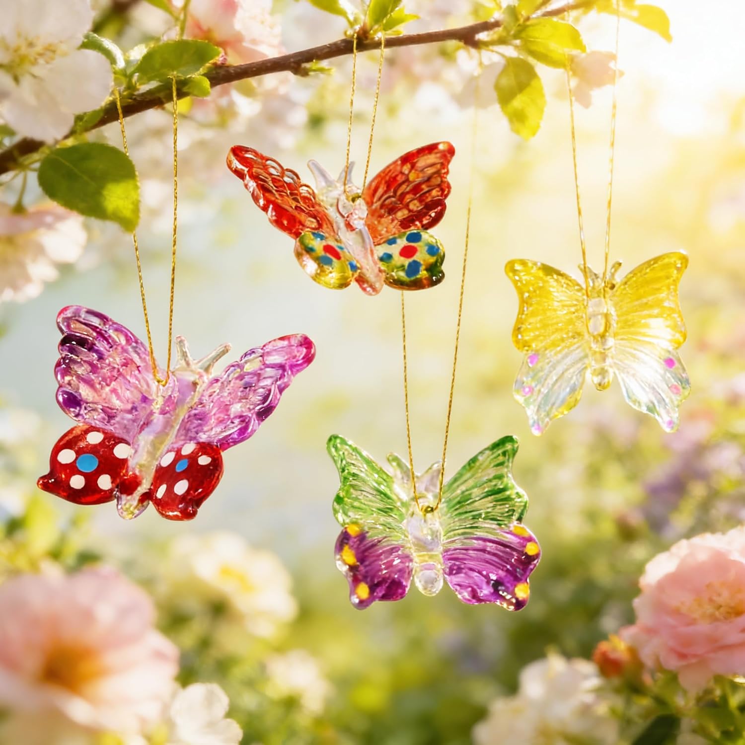 Skiennix Glass Butterfly Ornaments - 4pcs Hanging Crystal Decor for Home Windows | 1.7 Inch