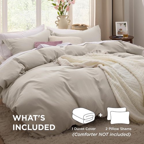 Bedsure Duvet Cover Set - Extra Soft Queen Size Bedding, 3 Pieces with Zipper Closure, Linen, 90x90 Inches