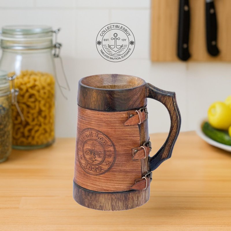 collectiblesBuy Antique Wooden Coffee Mug Hand Carved Rustic Tankard for Beverages Medieval Style Groomsmen Gift, Table Decor & Dining Kitchen Accessory