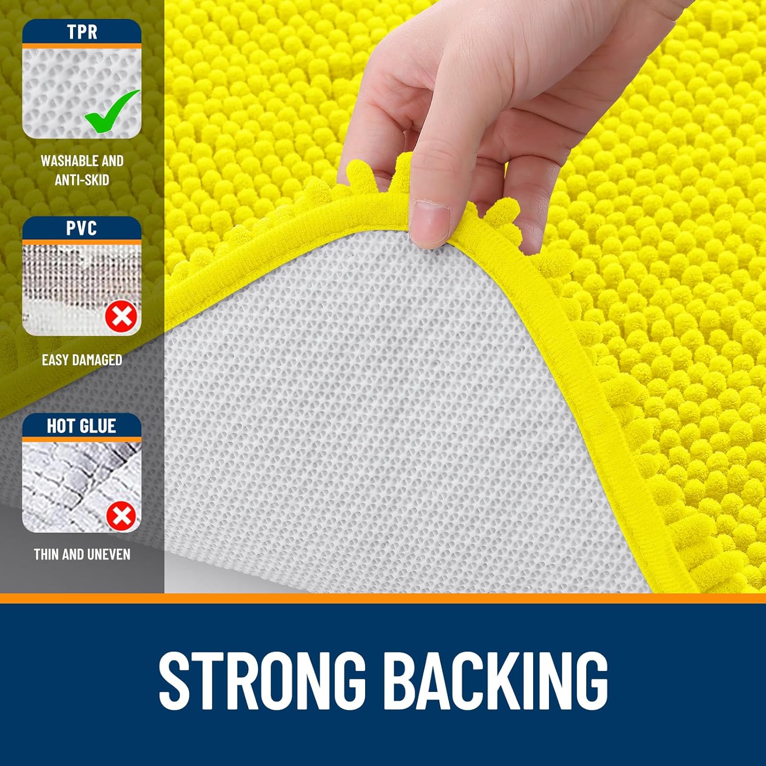 OLANLY Bathroom Rugs - Extra Soft Chenille Bath Mats with Rubber Backing | 36x24, Lemon Yellow, Quick Dry