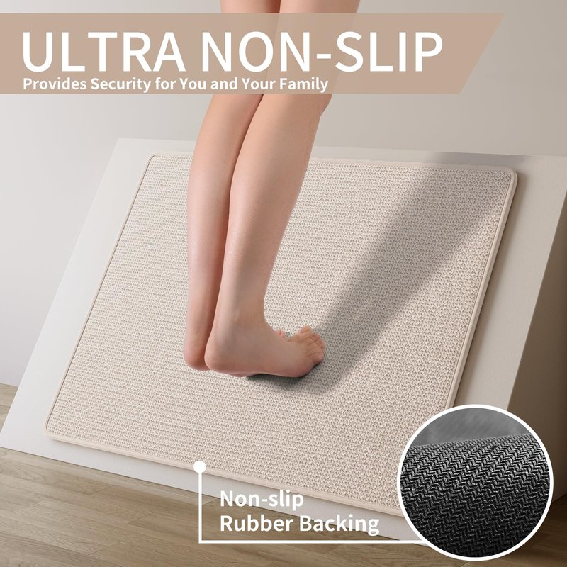 YDKGL Kitchen Mats for Floor, Super Absorbent Kitchen Rugs Non Slip Washable, Soft Imitation Linen Braided Kitchen Runner Rug, Standing Mat Kitchens Sink Mat, Easy to Clean, Beige 17x95