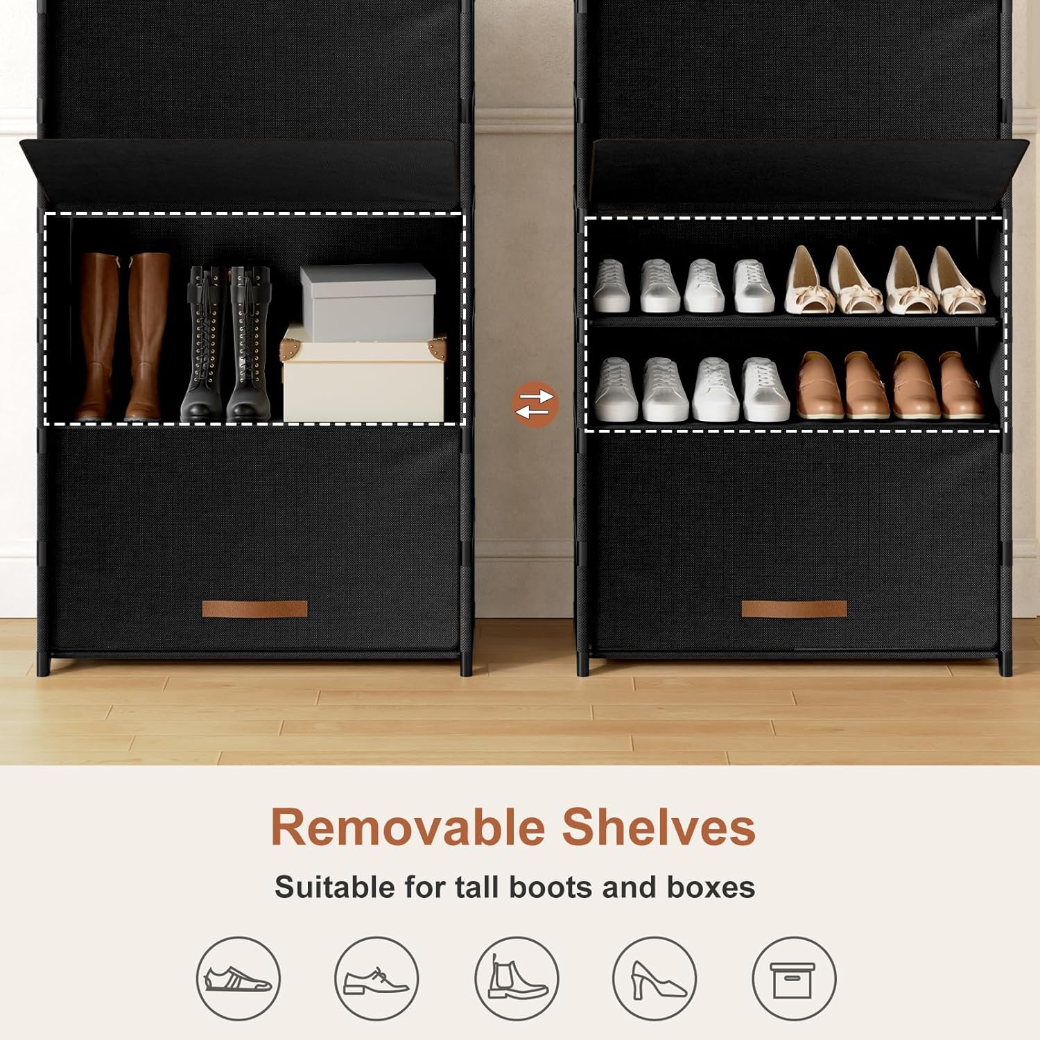 Skiennix 7-Tier Shoe Rack - Stylish Storage Cabinet for 28 Pairs | Black Plastic Organizer for Closet & Entryway