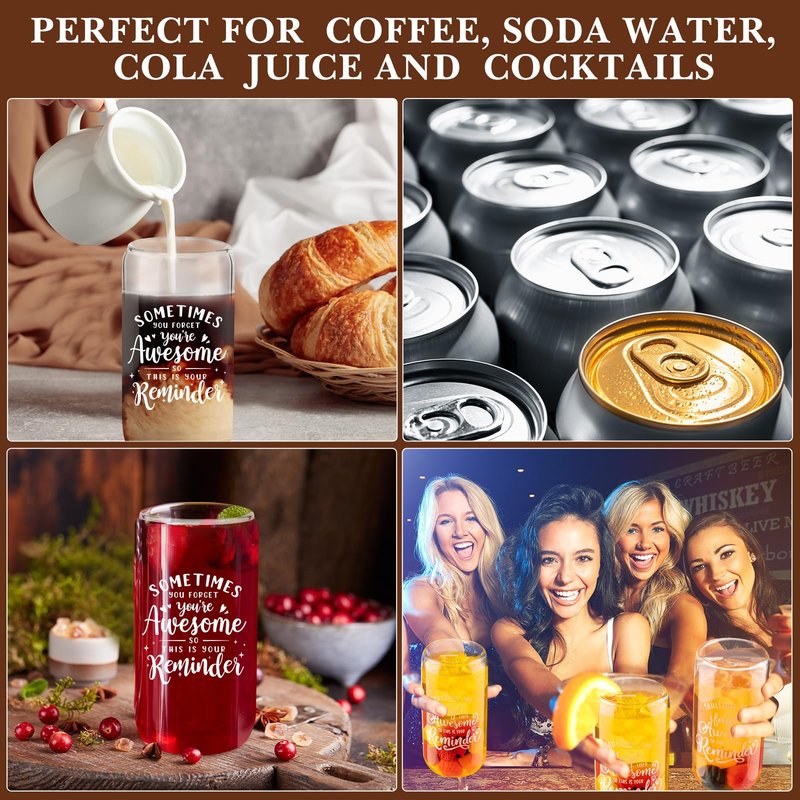 Purpeak 6 Set Employee Appreciation Gifts Glass Cups Bulk Thank You Gifts for Team Coworkers Staff Teachers and Nurses 16 oz Can Shaped Glass Cups with Bamboo Lids and Straws(Sometimes Forget)
