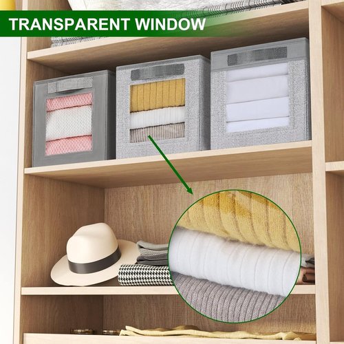 Homsorout Closet Storage Bins - Fabric Cubes with Window, 11-Inch Linen Organizer, 3-Pack Set
