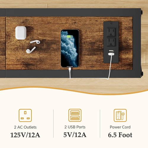 Gewudraw 70 in Skinny Sofa Table Behind Couch, Console Table with Oulets & USB Ports for Hallway, Entryway,Living Room, Bedroom, Rustic Brown