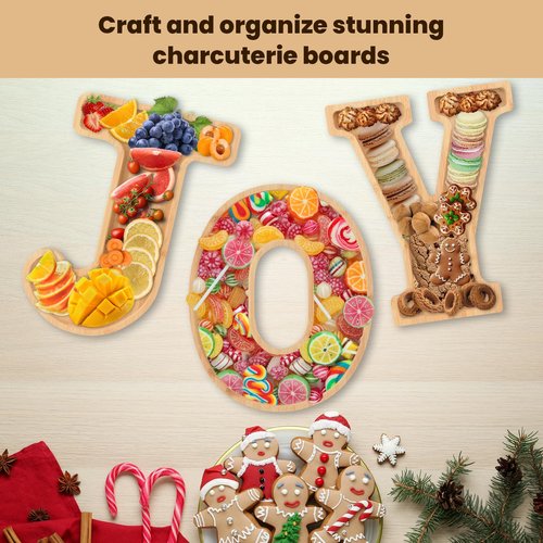 Hviiso 3Pcs Christmas Charcuterie Board Set, JOY Bamboo Appetizer Serving Board, Large Candy Dish Snack Platters - Gift for Housewarming Party