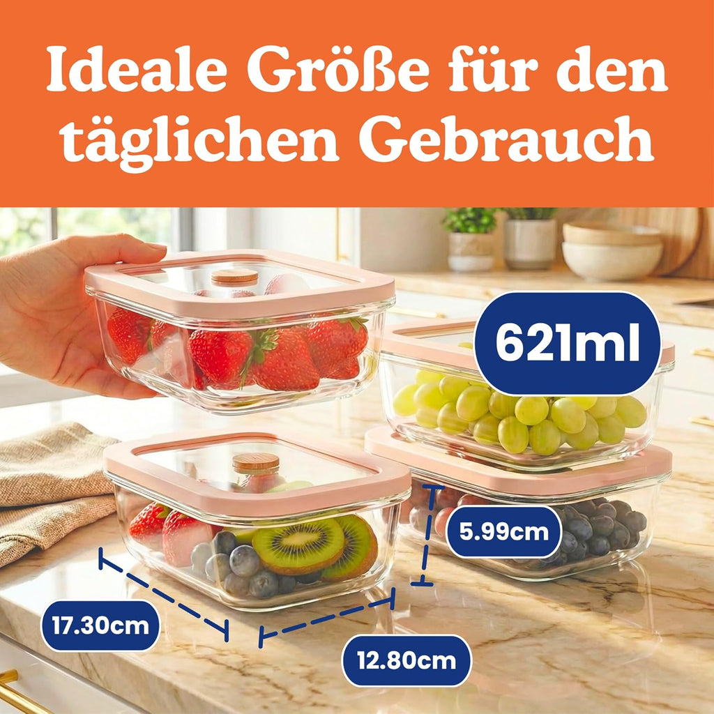 Ziruma Non-Toxic Glass Food Storage Containers - Airtight 2.6 Cup Meal Prep Set, Microwave & Freezer Safe, 4 Pack