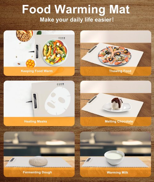 Food Warming Mat, Portable Warming Mat with 3 Temperature Settings, Roll Up Silicone Food Warmer for Buffets Party, Travel, Daily Lives