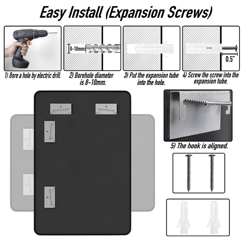 SCWF-GZ Rectangle 20x30 Mirror Thick Metal Frame Mirrors Wall Mounted Tempered Glass for Living Room Entryway Bathroom Horizontal or Vertical 20 30 inch Black
