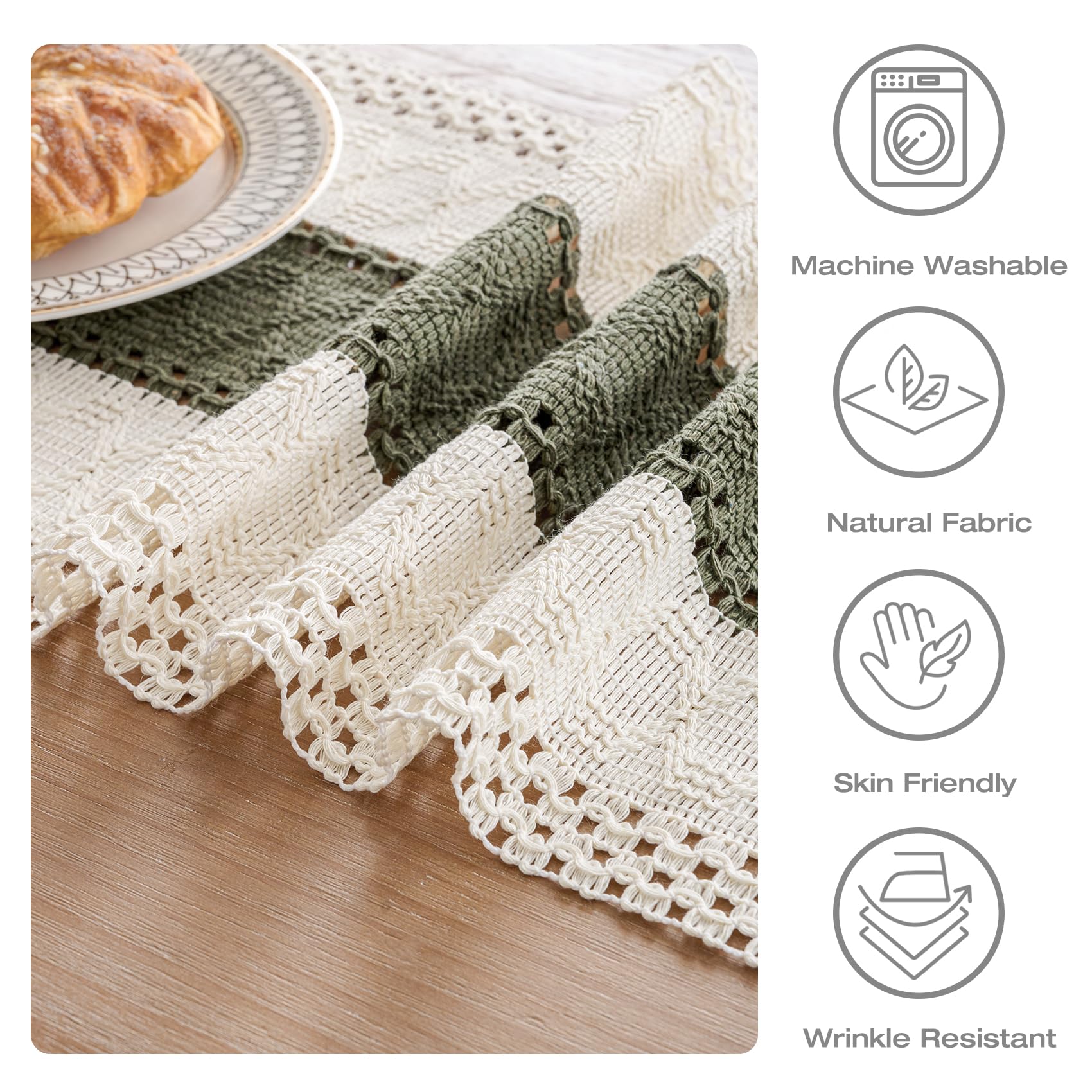 duduta Sage Green Christmas Macrame Table Runner 90 inch Long, Rustic Farmhouse Dresser Covers Boho Coffee Table Decor