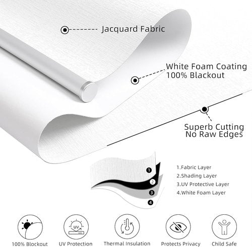 ChrisDowa Blackout Roller Shade - Cordless Indoor Blinds with Thermal Insulation | 34"W x 72"H, White