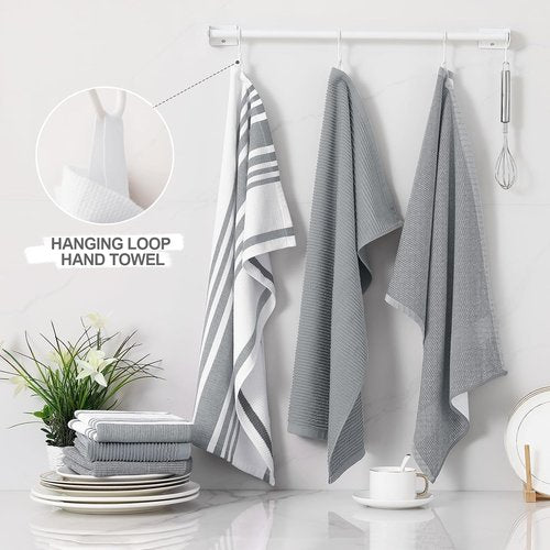 Homaxy Premium Kitchen Towels - Soft & Absorbent Cotton Dish Towels | 18”x28”, 6 Pack, Grey