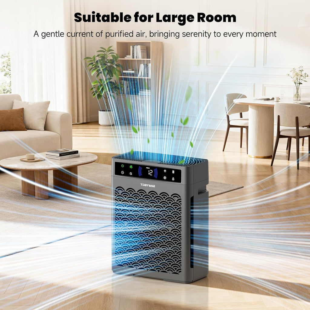 Air Purifiers - HEPA Filter Air Purifier with Air Quality Monitor & Timer for Large Rooms Up to 3000 Ft² - Grey
