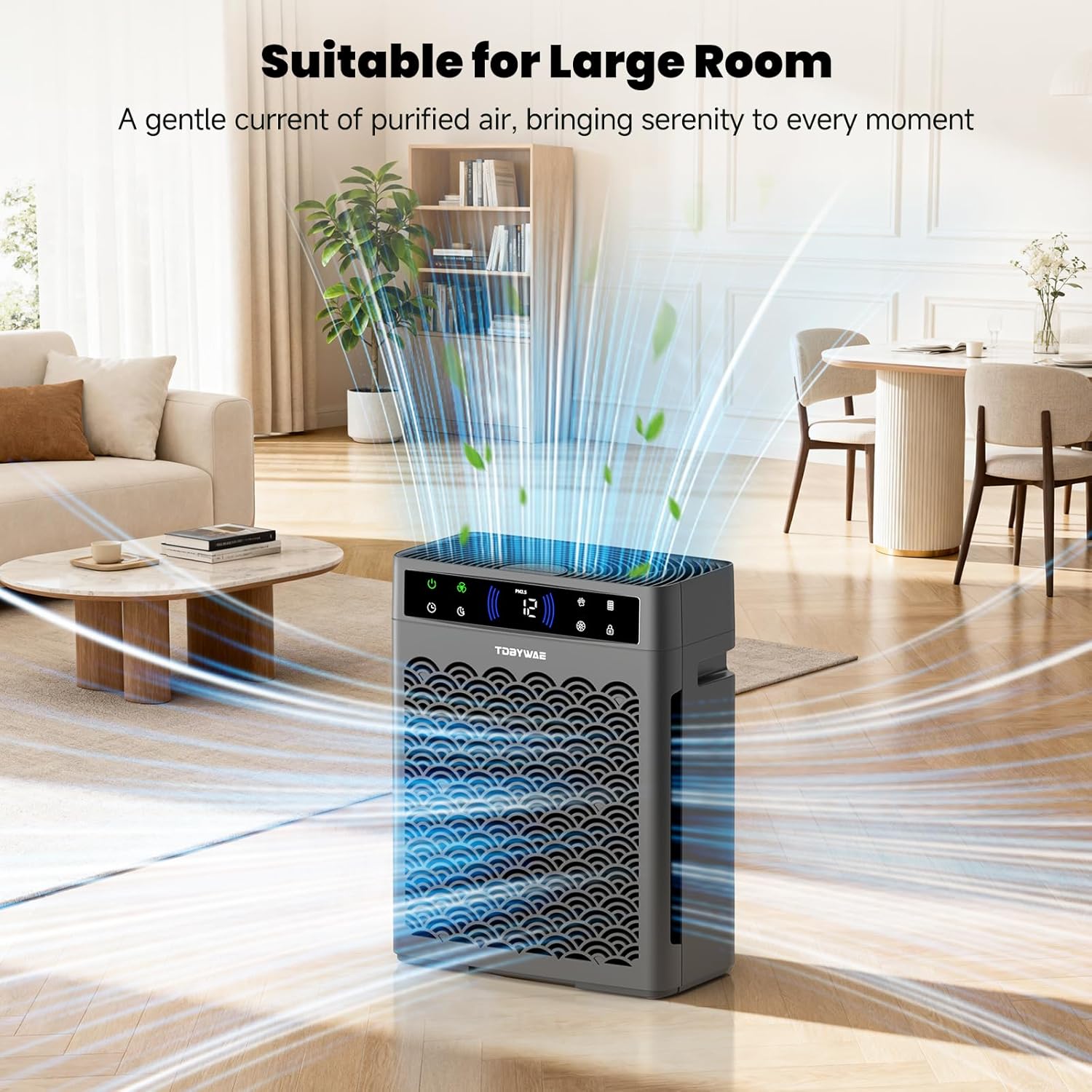 Air Purifiers - HEPA Filter Air Purifier with Air Quality Monitor & Timer for Large Rooms Up to 3000 Ft² - Grey