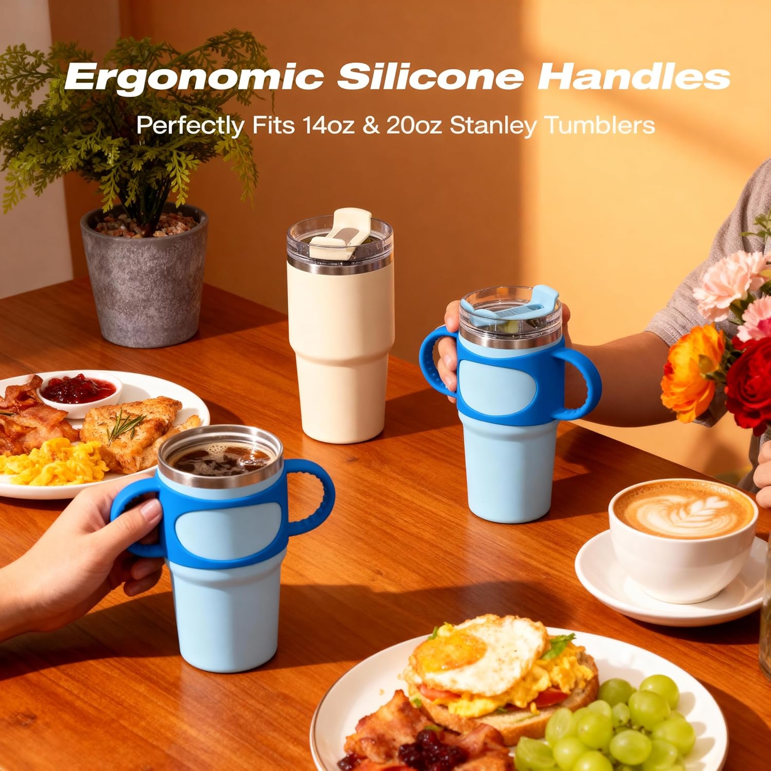 NiHome Silicone Dual-Handle Tumbler Grip - Fits 14oz Stanley & 12oz Zak Owala Cups | 2PCS for Home & Travel