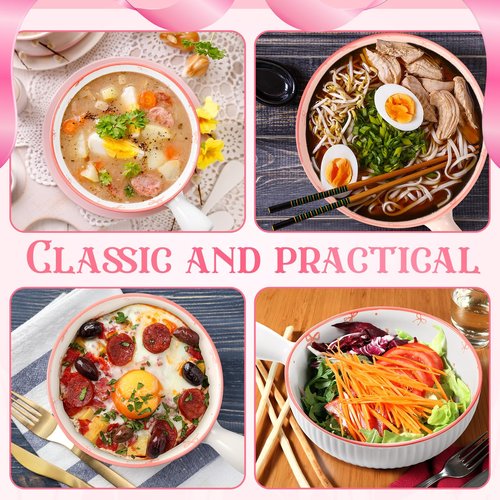 Reallnaive 4 Pcs Pink Bow Soup Bowls with Handles 15 oz Coquette Bow Theme French Onion Soup Crocks Ceramic Large Salad Bowl Oven Safe for Stew Onion, Chili, Cereal, and Pasta Stackable Serving Set