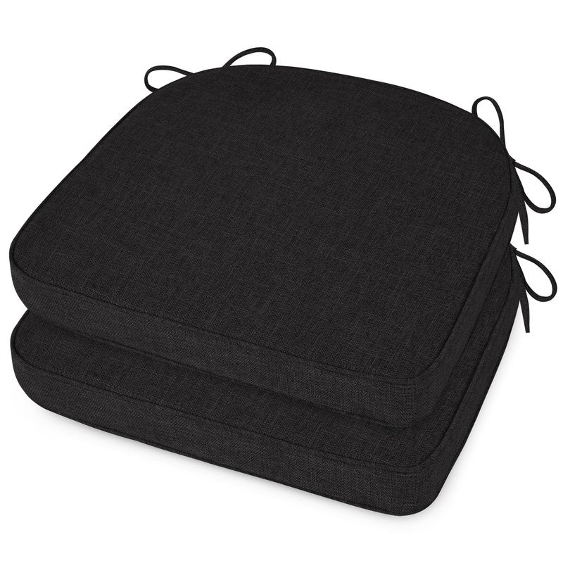 ELFJOY Chair Cushions for Dining Chairs Non-Slip Kitchen Chair Cushions Set of 2 Seat Cushion with Ties for Indoor Kitchen Dining Office Black