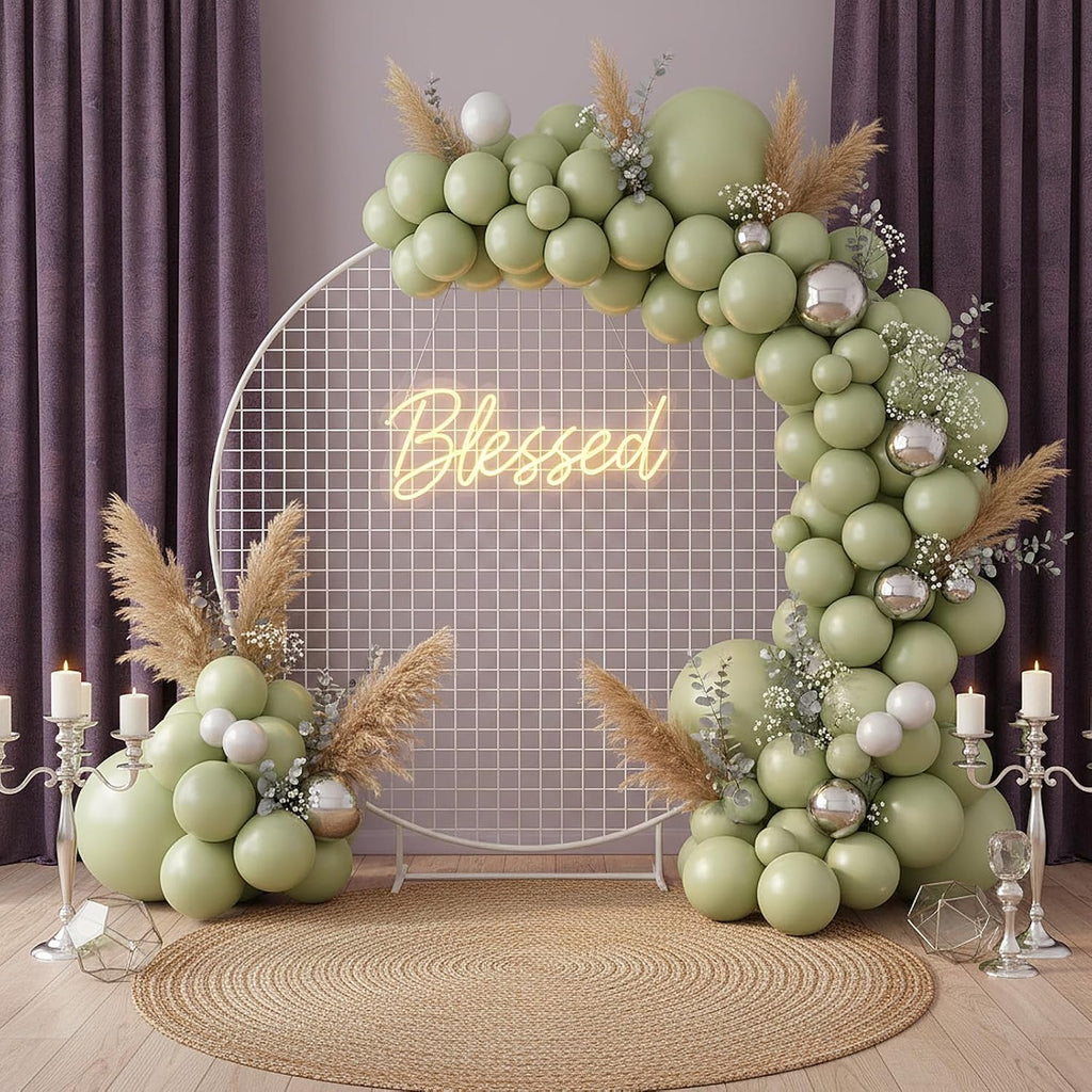 RUBFAC Dusty Green Balloons - 129-Piece Latex Garland Kit for Wedding & Birthday Parties | 5-12 Inch Sizes
