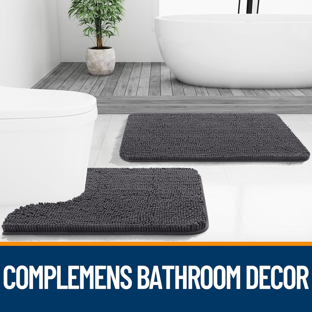 OLANLY Large Bathroom Rugs - Extra Soft Chenille Bath Mats with Rubber Backing | Quick Dry, Machine Washable, Dark Grey 45x27