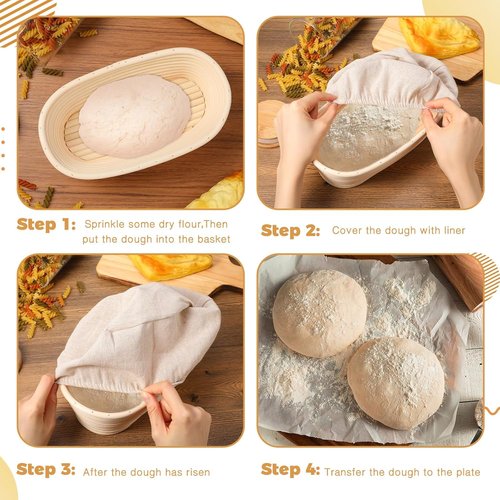 Gejoy 12 Set Bread Proofing Baskets - Oval Banneton Dough Bowls with Cloth Liner & Scraper | 10 Inch Sourdough Kit
