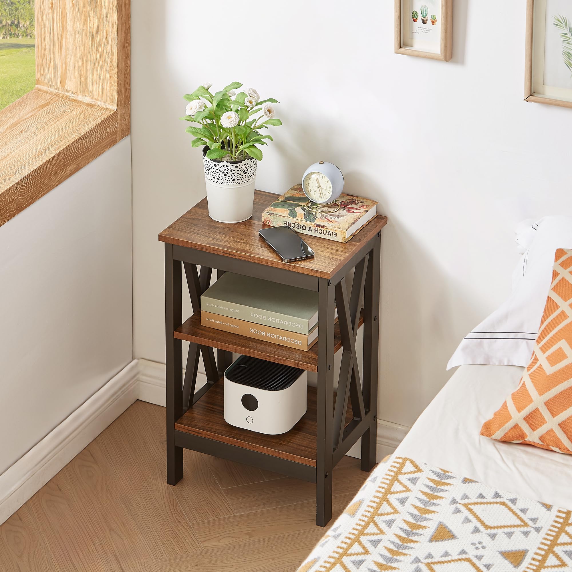 VECELO Modern Nightstands X-Design Side End Table Night Stand with Storage Shelf for Bedroom,Living Room,