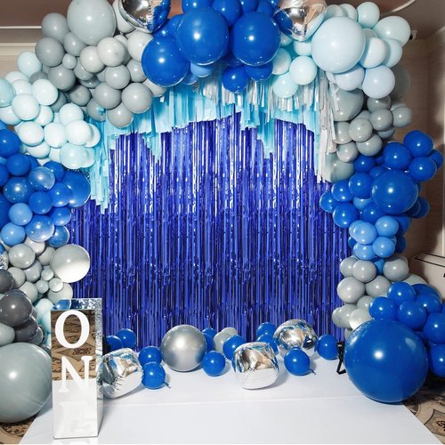 Crosize Dark Blue Foil Fringe Backdrop Curtain - 3 Pack 3.3 x 9.9 ft | Perfect for Parties & Celebrations
