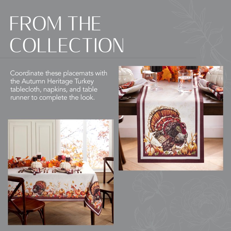 Elrene Home Fashions Autumn Heritage Turkey Engineered Placemats, Set of 4, 13"x19"
