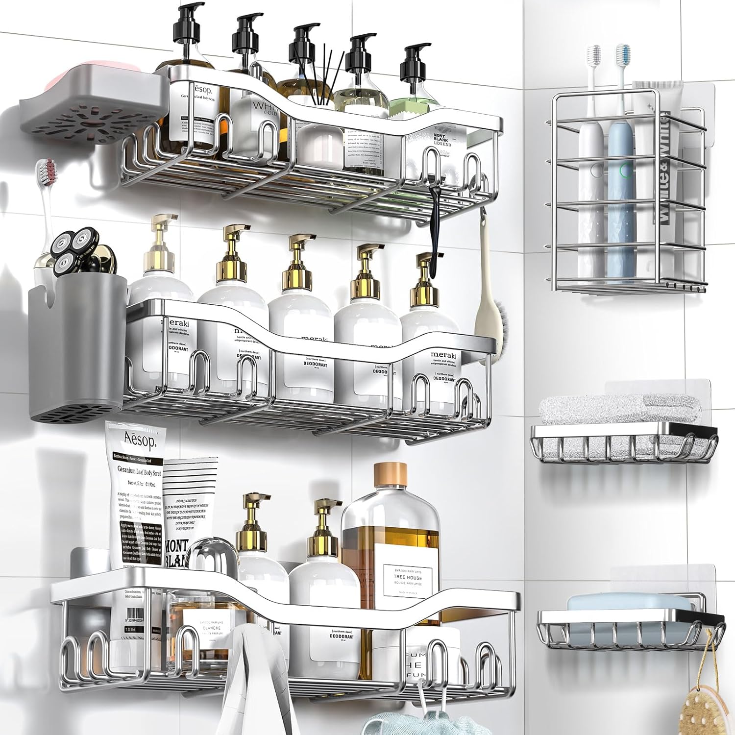 NESOMI Shower Caddy - Rustproof Stainless Steel Organizer with Large Capacity | No-Drill 8-Pack