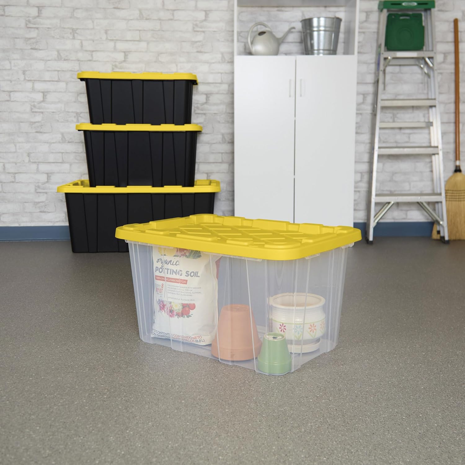 Sterilite 27 Gallon Industrial Storage Box - Heavy-Duty Plastic Container Bins with Lids | 4-Pack, Yellow