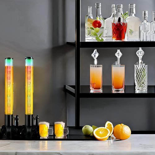 Drink Tower: 3L Mimosa Tower Dispenser with Ice Tube and LED Light, 100oz/3.17 Qt Tabletop Beer Dispense for Parties Bars Pubs Restaurants (1.5L-2PCS)