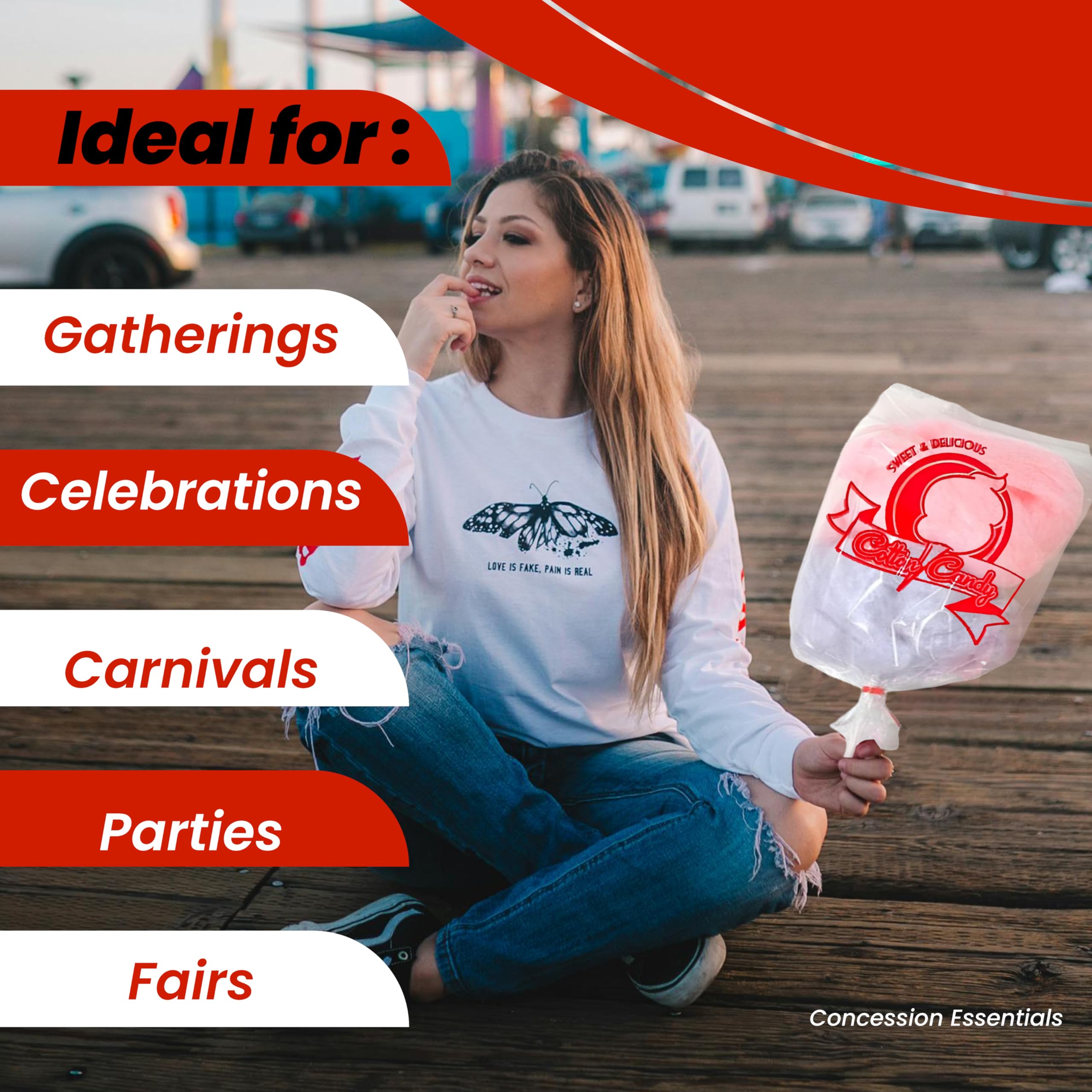 Concession Essentials Cotton Candy Bags-300CT with Twist Ties, 0.5" Height, 18" Width, 12" Length (Pack of 300)