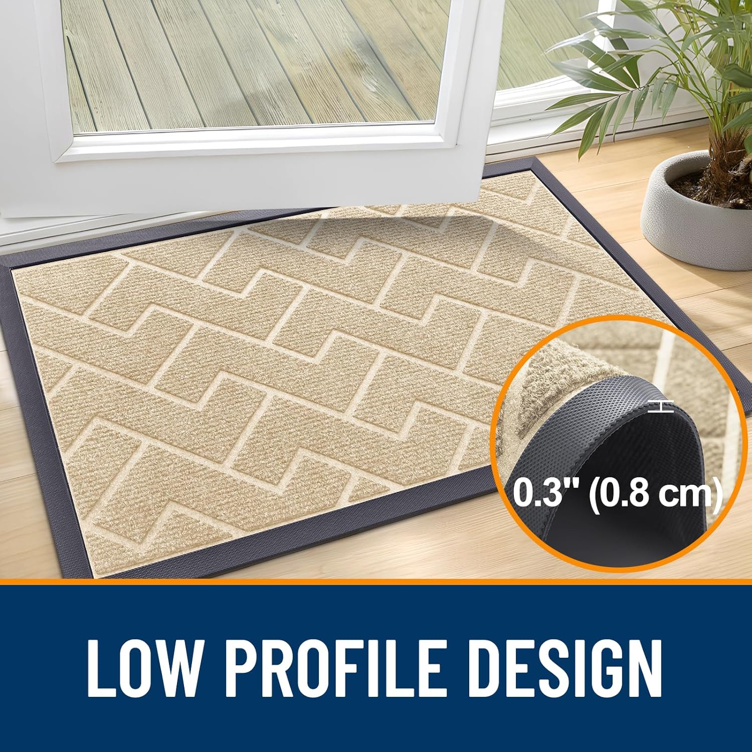 OLANLY Waterproof Front Door Mat - All-Season Natural Rubber Doormat | Easy Clean Herringbone Design (Beige, 71x23)
