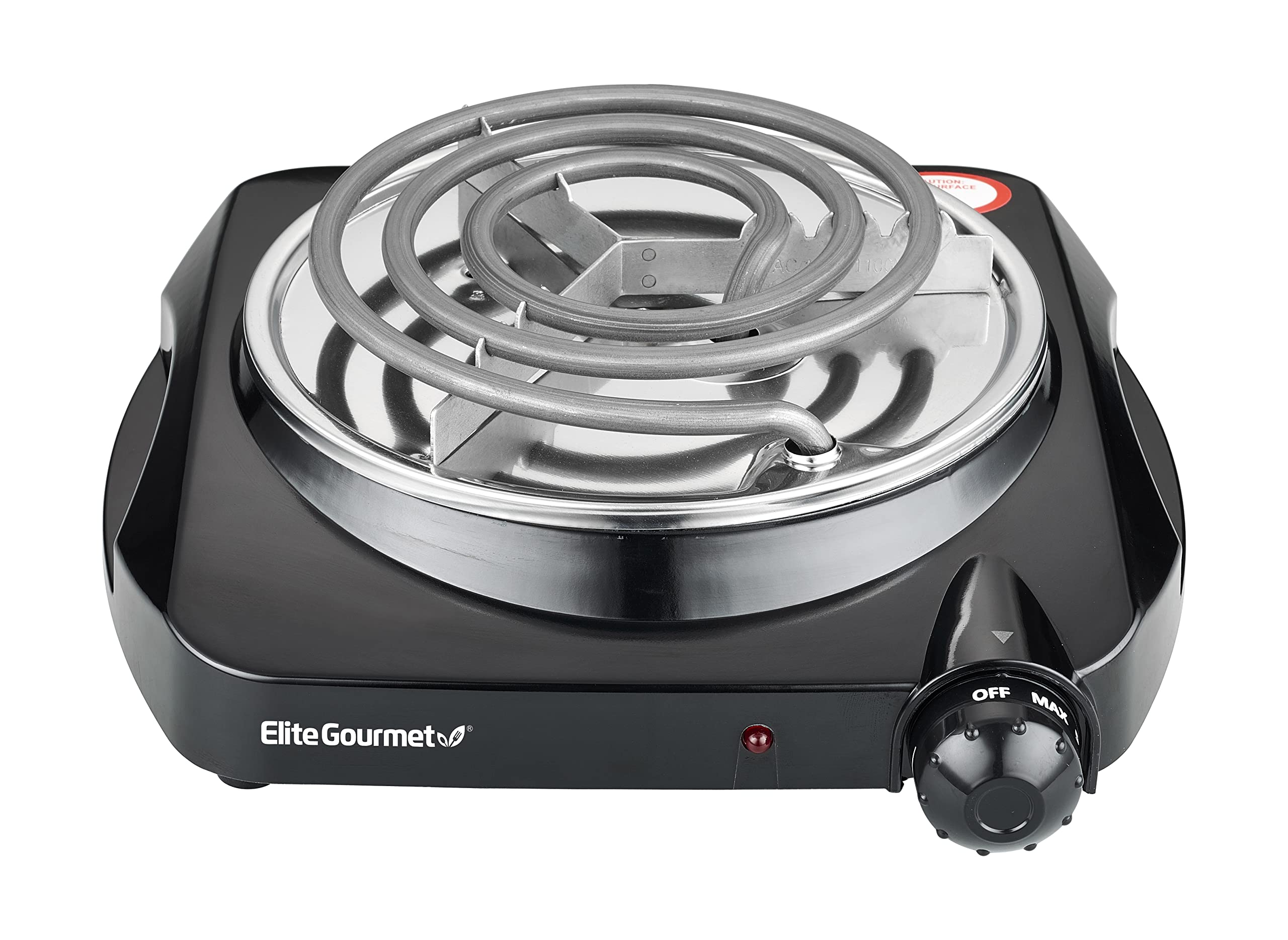 Elite Gourmet ESB301C Countertop Single Coiled Burner, 1100 Watts Electric Hot Plate, Temperature Controls, Power Indicator Lights, Easy to Clean, Black
