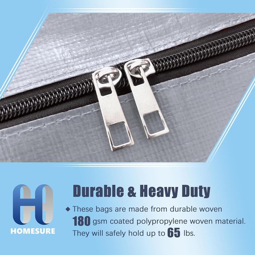 Homesure Large Moving Bags - 12 Pack Water-Resistant Storage Totes with Zippers & Handles | Heavy Duty, Space-Saving Design (Silver)