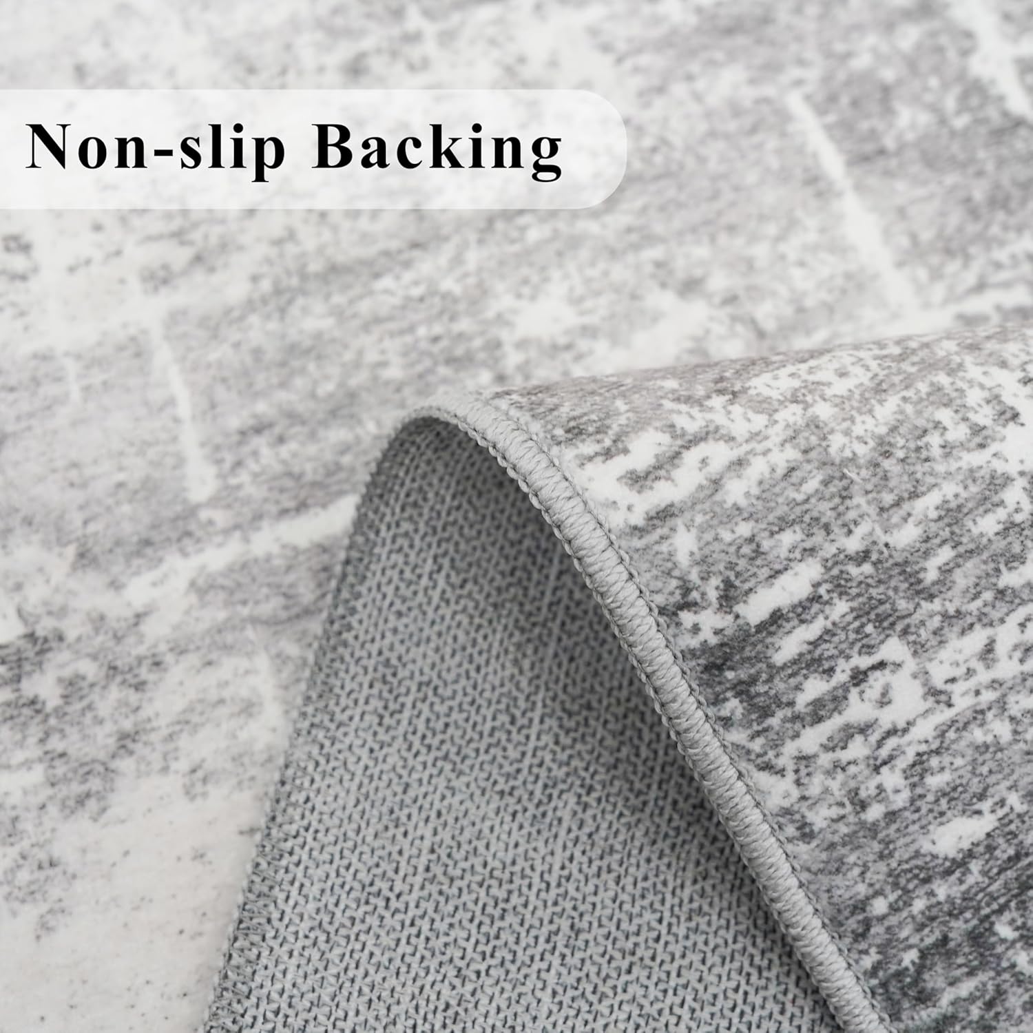 Skiennix Washable Abstract Kitchen Rug - Non-Slip Water-Resistant Floor Mat | 2x6 Light Grey for Modern Homes