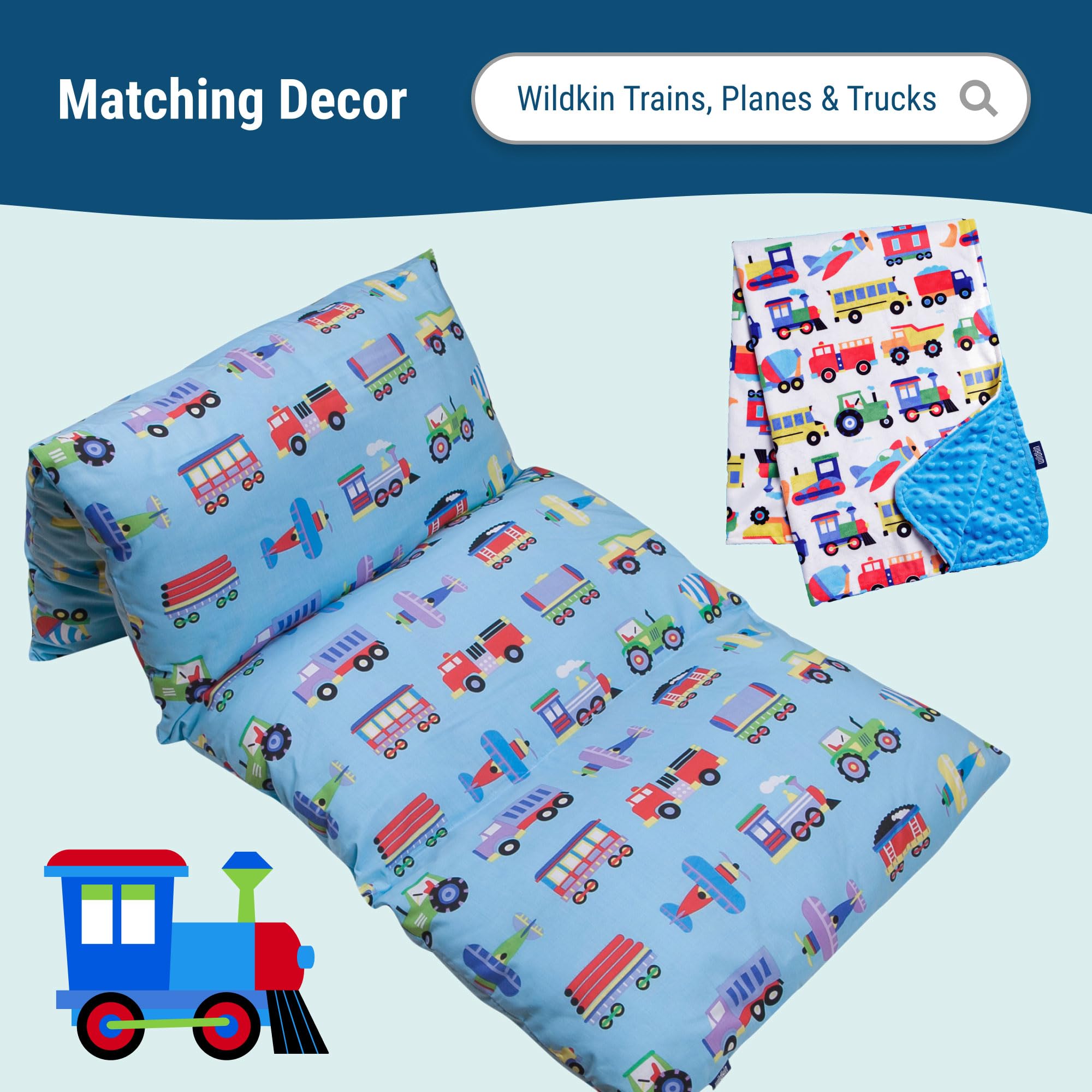 Wildkin Toddler Bed in a Bag – 4-Piece Microfiber Bedding Set with Comforter, Pillowcase & Sheets - Trains, Planes, and Trucks