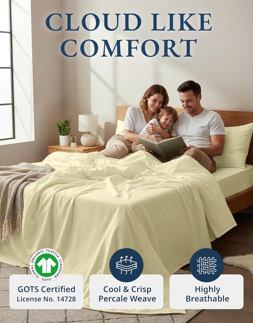 LANE LINEN 100% Organic Cotton King Size Bed Sheets - Soft, Comfy & Fully Elasticized | 15" Deep Pocket - Vanilla